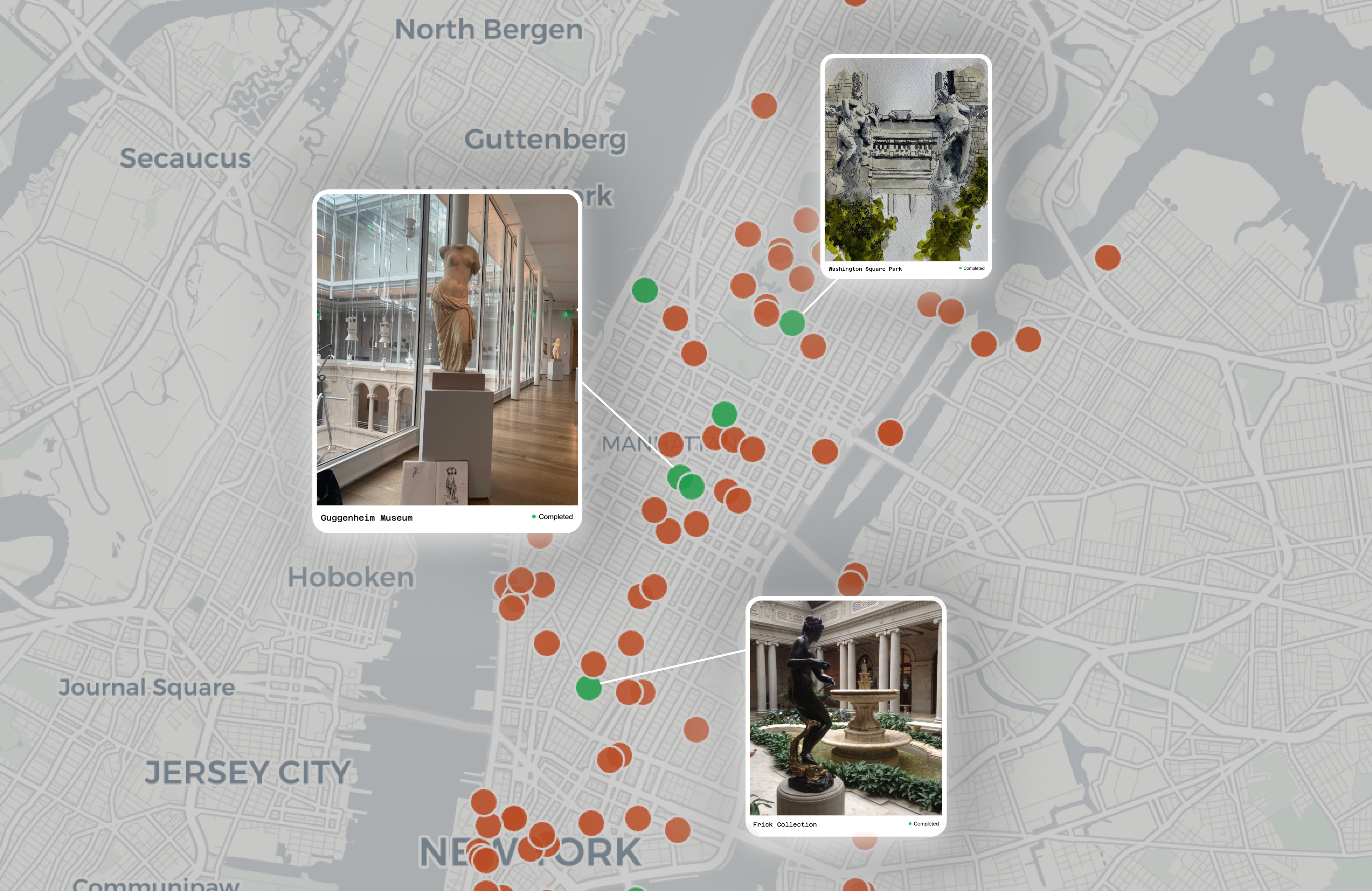 Interactive map with museum collection cards