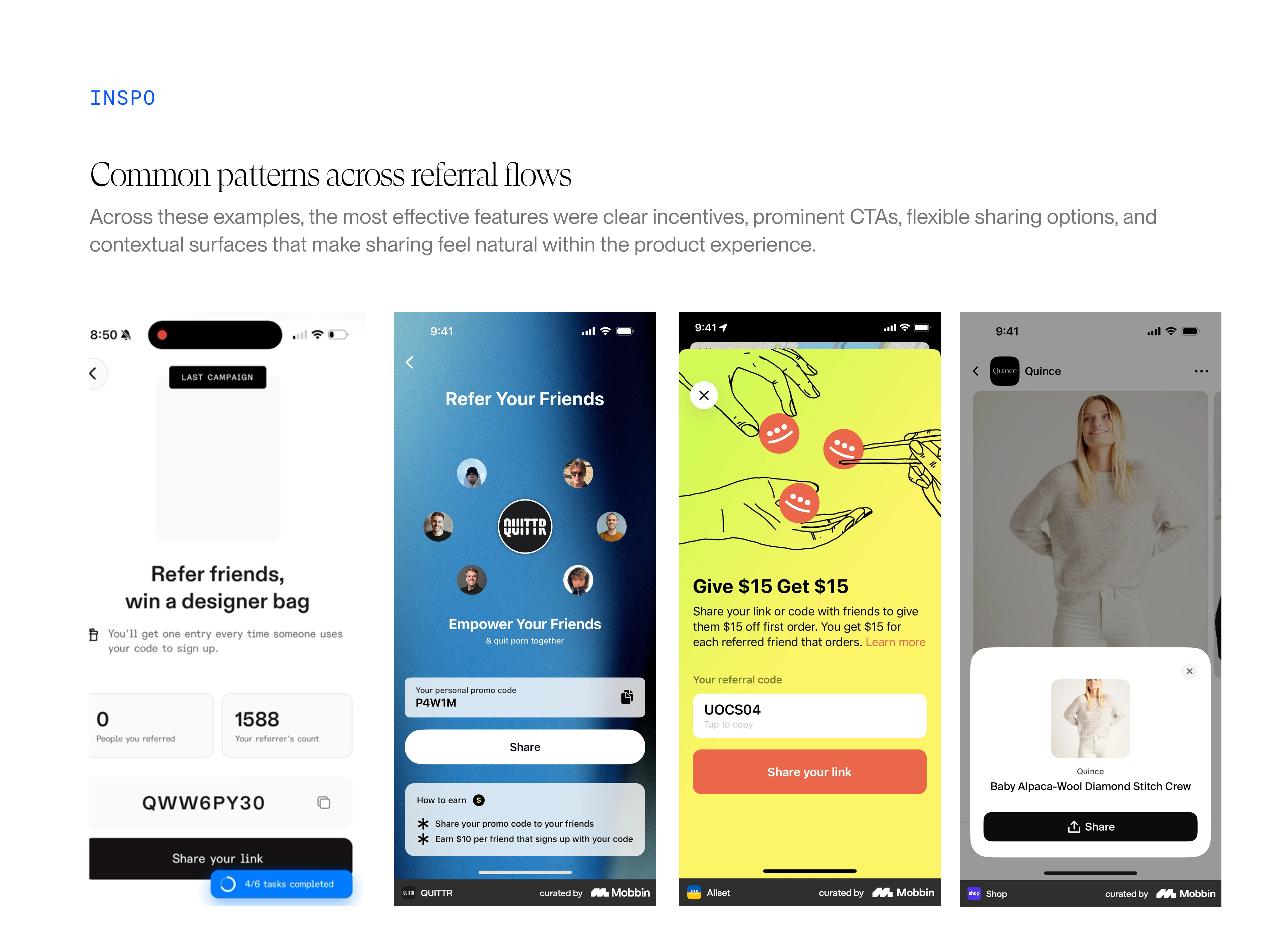 Inspiration and common patterns across referral flows